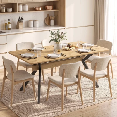 HOMCOM Mesa de Comedor Extensible 4-6 Personas Mesa de Cocina 130-170x80x76 cm Roble y Negro