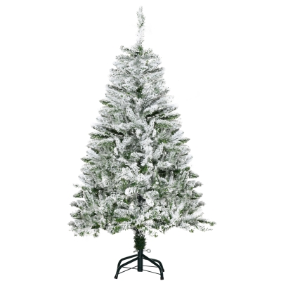 HOMCOM Künstlicher Weihnachtsbaum, Schnee-Effekt, flammenhemmend, Scharnierkonstruktion, Grün/Weiß
