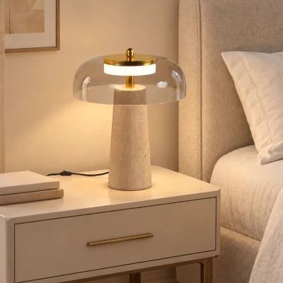HOMCOM Vintage LED tafellamp voor slaapkamer, nachtlamp met glazen kap, amberkleurig