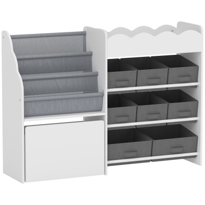 AIYAPLAY Estantería Infantil Juguetes con 8 Cestas de Tela Cajón con Ruedas Librería Estante Abierto 3-8 Años 109x30x80cm Blanco