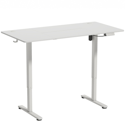 HOMCOM Secretária Elevatória Elétrica 140x70 cm, Altura Regulável 72-120 cm, 3 Memórias, Silenciosa, 2 Ganchos, 2 Passa-Cabos, Branca