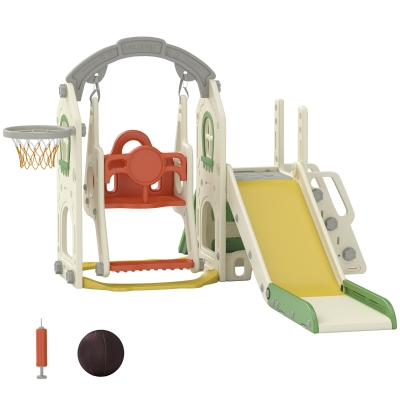 AIYAPLAY 6-in-1 Toddler Slide & Swing Set Adjustable Cream