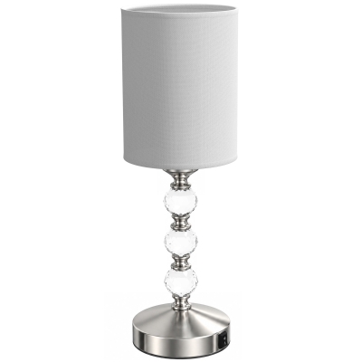 HOMCOM Modern Crystal Table Lamp USB Ports Silver Tone