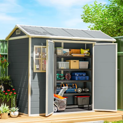 Outsunny Resin Garden Shed Lockable 8x4 ft Light Grey