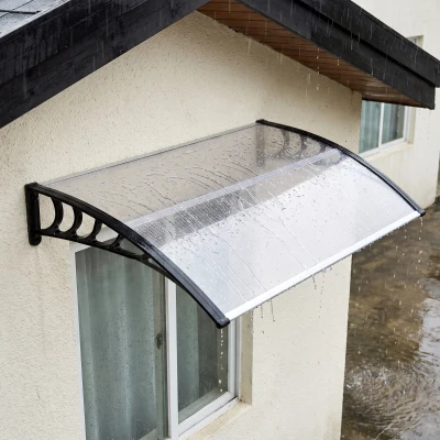 Outsunny Auvent Porte Polycarbonate 0,9x1,5m Transparent UV