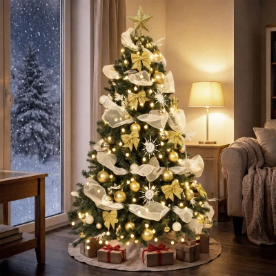 HOMCOM Albero di Natale 180cm con 200 Luci LED Bianco Caldo
