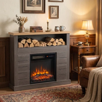 HOMCOM Electric Fireplace Suite 1800W LED Remote White