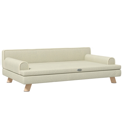 PawHut Canapé Chien Chat Scandinave Coussin Amovible Bois Beige