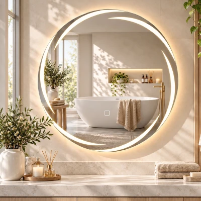 HOMCOM Espejo de Baño Redondo con Luces LED 60x60 cm Espejo de Pared Antivaho Memoria 3 Temperaturas de Color Brillo Ajustable