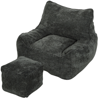 HOMCOM Vloerstoel met poef, frameloze cloud-fauteuil van chenille, met rugleuning en armleuningen