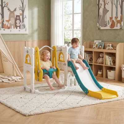 AIYAPLAY 6-in-1 Swing Slide Set Kids Playground Yellow