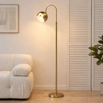 HOMCOM Stehlampe für Wohnzimmer, Moderne Stehleuchte 40W, E27-Fassung, Höhenverstellbar, Schwenkbarer Lampenschirm, Gold