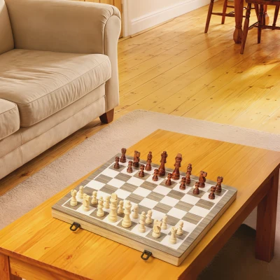 SPORTNOW Set Jeux Pliable Échecs & Dames Noyer Compact