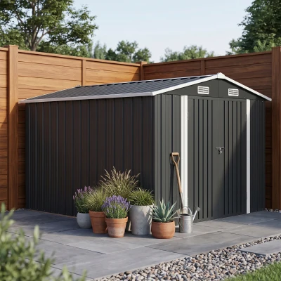 Outsunny Abri Jardin Métal 8,1m² Porte Verrouillable Gris Foncé