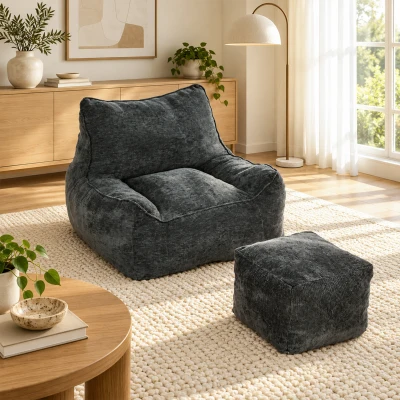 HOMCOM Bodensessel mit Ottoman, rahmenloser Cloud-Sessel aus Chenille, mit Rückenlehne und Armlehnen