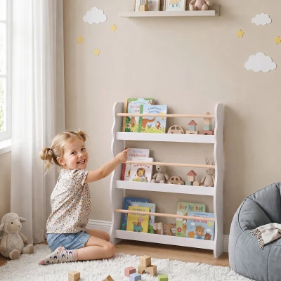 AIYAPLAY Estante de Livros Infantil de Parede com 3 Níveis, para Sala de Brincar, Sala de Estar e Cantinhos de Leitura, Branco, 3-8 Anos