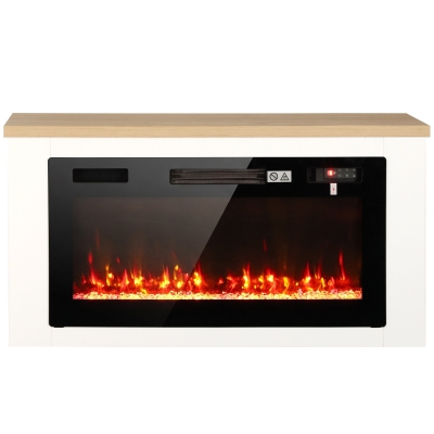 HOMCOM Elektrokamin mit Heizung, 12 Flammenfarben, TV-Schrank mit Kamin für TV bis 55 Zoll, 114 cm Weiß