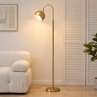 HOMCOM Moderne Stehlampe 40W E27, höhenverstellbar, schwenkbarer Schirm, Fußschalter, Gold