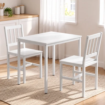HOMCOM Ensemble Table 80cm et 2 Chaises Salle à Manger Blanc