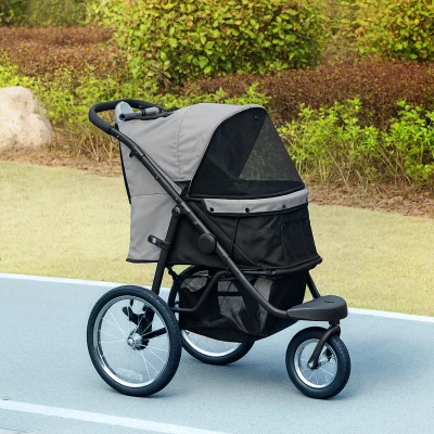 PawHut Poussette Chien Pliable Gris avec Panier et Auvent