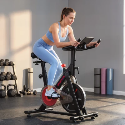 SPORTNOW Heimtrainer Fahrrad Höhenverstellbar Hometrainer mit Magnetwiderstand APP verstellbarem Sitz LCD-Monitor Handyhalter