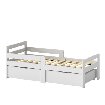 AIYAPLAY Wooden Kids Bed Frame 2 Drawers Guard Rails Grey