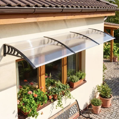 Outsunny Vordach Beschermkap, Zon- en Regenbescherming, inclusief Wandbevestiging, 295x90 cm, Wit