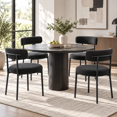 HOMCOM Lot de 4 Chaises Salle à Manger Tissu Noir Acier