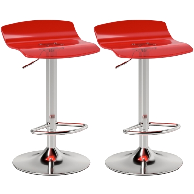 HOMCOM 2er-Set Barhocker zeitgenössisches Design 360° drehbar höhenverstellbar mit Fußstütze 39x39x67-87cm rot