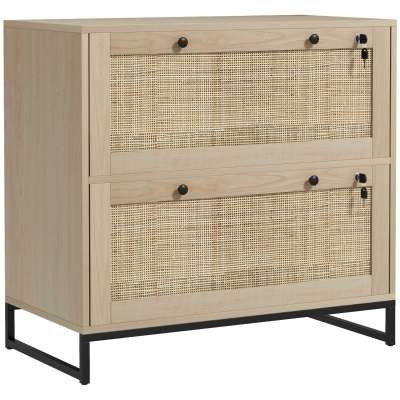 Vinsetto Armário de Arquivo Boho de 2 Gavetas em Rotim com Fechaduras e Barras para Pastas A4, Carta e Ofício 75x40x71,5 cm Carvalho