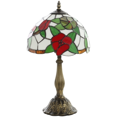 HOMCOM Tiffany Stained Glass Table Lamp Antique Red Sunflower