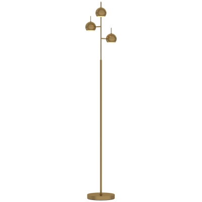 HOMCOM Stehlampe 350° verstellbar für Wohnzimmer und Büro Stehleuchte mit 3 Schirmen aus Stahl Gold