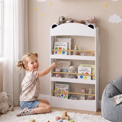AIYAPLAY Estante Infantil para Livros de 4 Níveis, Montagem na Parede, para Quarto, Cantinho de Leitura e Sala de Brincar, Branco