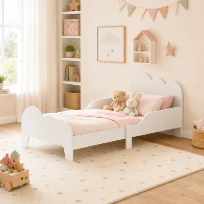 AIYAPLAY Lit Enfant 70x140cm avec Barrière et Sommier Blanc