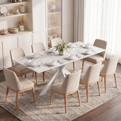 HOMCOM Extendable Dining Table Steel Legs Space Saving White