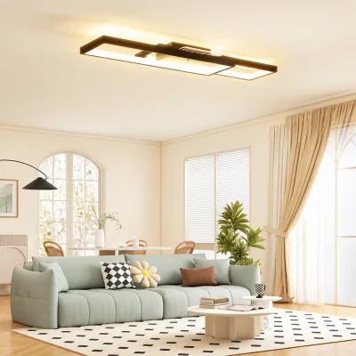 HOMCOM Deckenleuchte LED 43W 4600LM 3000-6000K dimmbare Deckenlampe Flach mit Fernbedienung Wandschalter 70 x 30 x 7 cm Schwarz