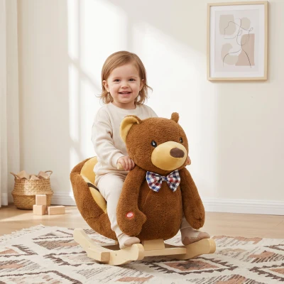 AIYAPLAY Wooden Rocking Horse with Seat Belt Music Brown