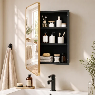 HOMCOM Bathroom Mirror Cabinet Wall-Mounted Adjustable Gold 50.8cm