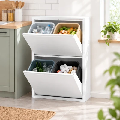 Coș rabatabil pentru colectare selectivă 4x15L, alb