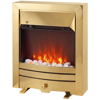 HOMCOM Electric Fireplace Stove 2000W LED Flame Thermostat Gold