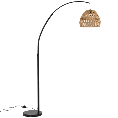 HOMCOM Bogen-Stehlampe mit doppeltem Papierseil-Schirm, Fußschalter, höhenverstellbar, Marmorfuß, Schwarz