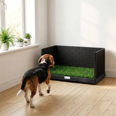 PawHut Hondentoilet 75 x 51 cm Hondentoilet met Kunstgras, Puppytoilet met Hoge Wanden, Uittrekbare Lade en Drainage Zwart