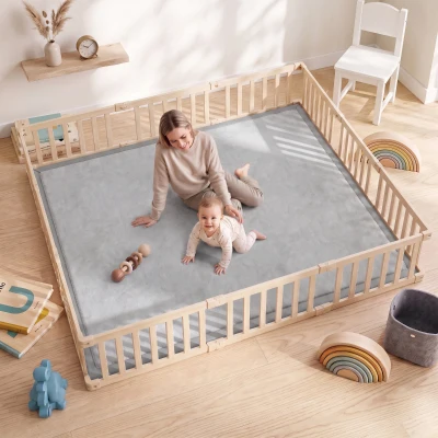 AIYAPLAY Alfombra Infantil, 180x150 cm, Colchoneta de Espuma 3 cm, Franela Suave, Antideslizante, Resistente al Agua, Gris Claro