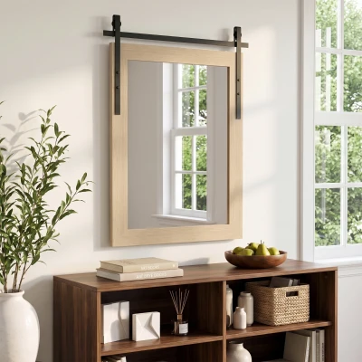 HOMCOM Rectangle Wall Mirror 86.5x61cm Farmhouse White Oak