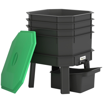 Outsunny 4-Tray Worm Composter Bin 28L Outdoor Indoor Dark Green