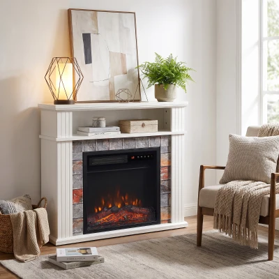 HOMCOM Electric Fireplace Suite 1800W LED Flame Shelf White