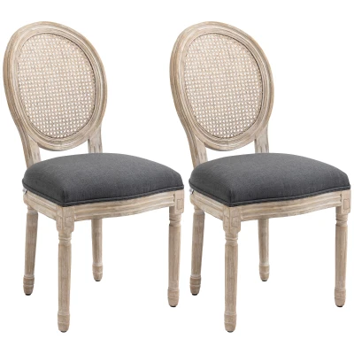 HOMCOM Küchenstühle im 2er-Set, weich gepolstert, Vintage-Design, Rattanoptik, Grau