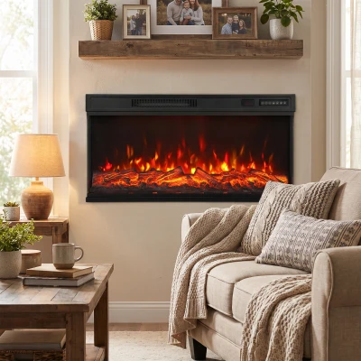 HOMCOM Electric Fireplace Insert 3-Sided 1800W Adjustable Flame