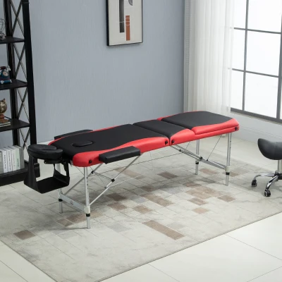 HOMCOM Lit/Table de Massage Cosmetique Pliable en Aluminium 3 Zones Noir et Rouge