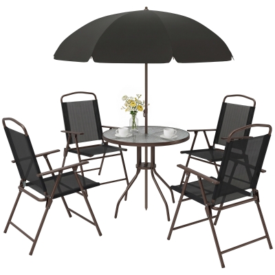 Outsunny Salon Jardin 6pcs Table Ronde Chaises Parasol Noir